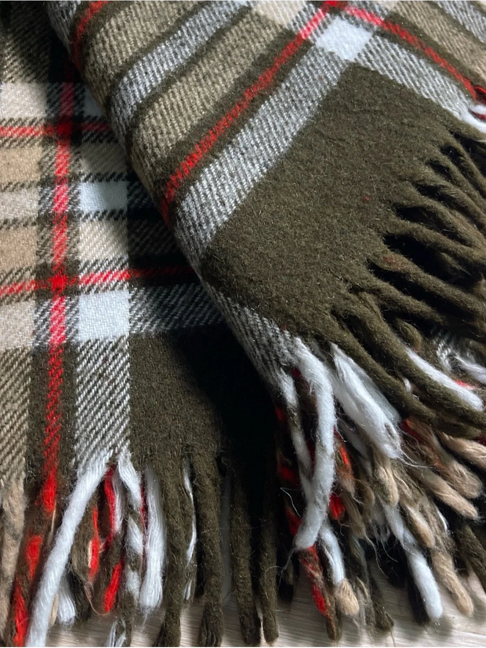 Vintage FARIBO FARIBAULT WOOLEN MILL CO Brown Red Cream Plaid Wool Throw Blanket